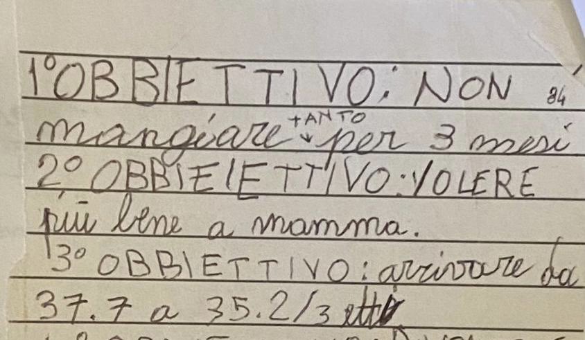 Ceciliacantara's tweet photo. “perché ti esponi tanto sul tema?”perché io a 10 anni scrivevo questo e già volevo essere più magra, diversa, ho smesso di volerlo essere ma voglio aiutare chi ancora ci soffre così e magari é ancora piccol* https://t.co/KkEXrigHoD