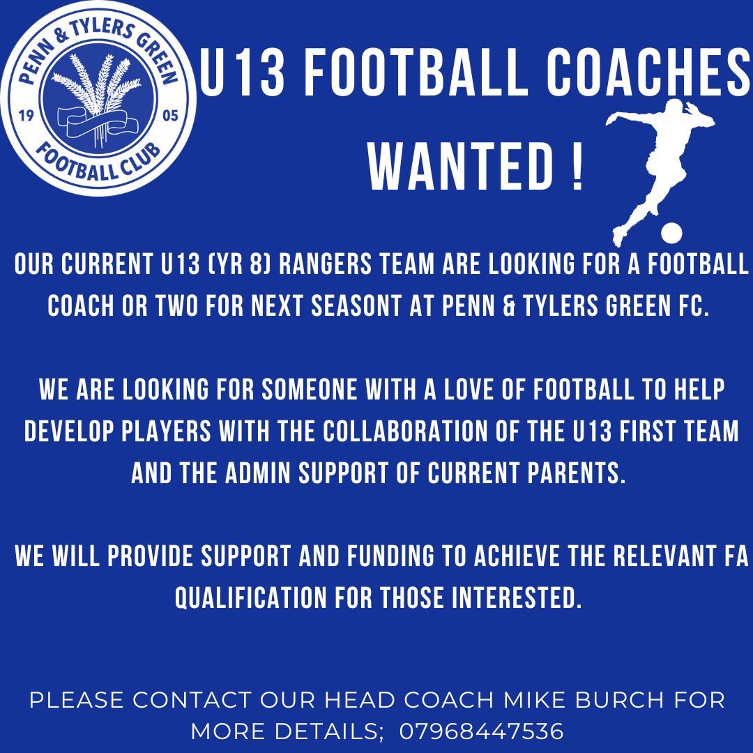 Coaches wanted !! ⚽️💙💙 #wearepenn #pennandtylersgreenfc