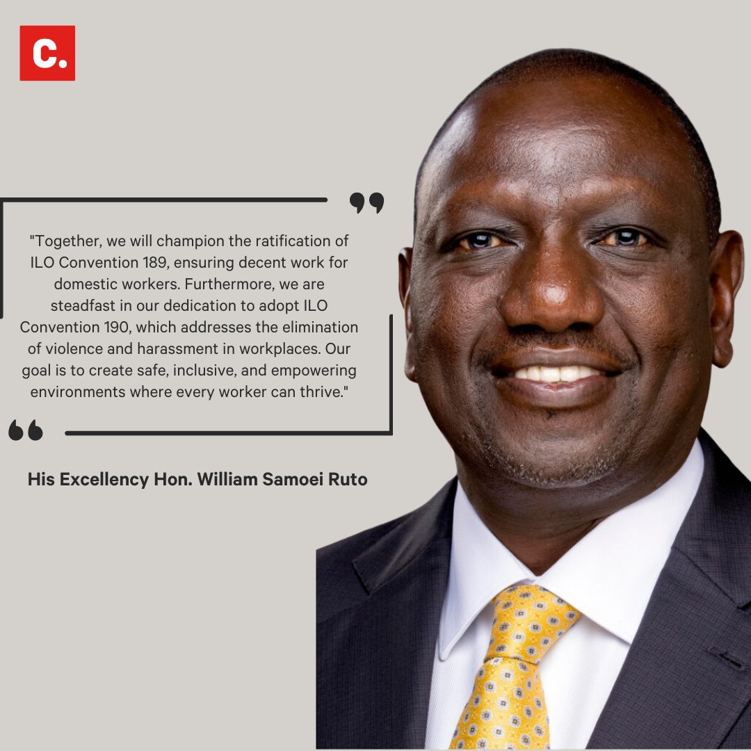 During this year's Labour Day celebrations,the President H.E William Ruto made a commitment of ratifying ILO Convention C189 and C190 within 3months. This is a great milestone and looking forward to see this fulfilled.