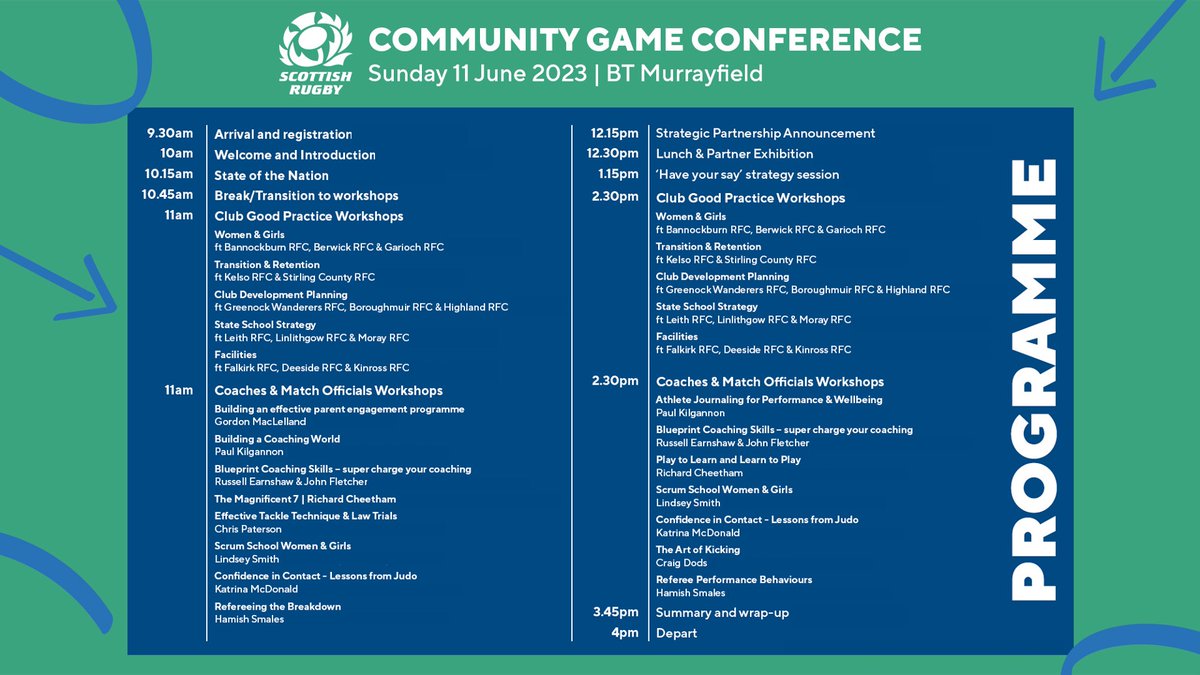 Community Game Conference | 11 June | BT Murrayfield

Final programme announced 🔽

Sign-up for free here bit.ly/3L3pb1m - we're looking forward to seeing everyone for an action packed day at BT Murrayfield!