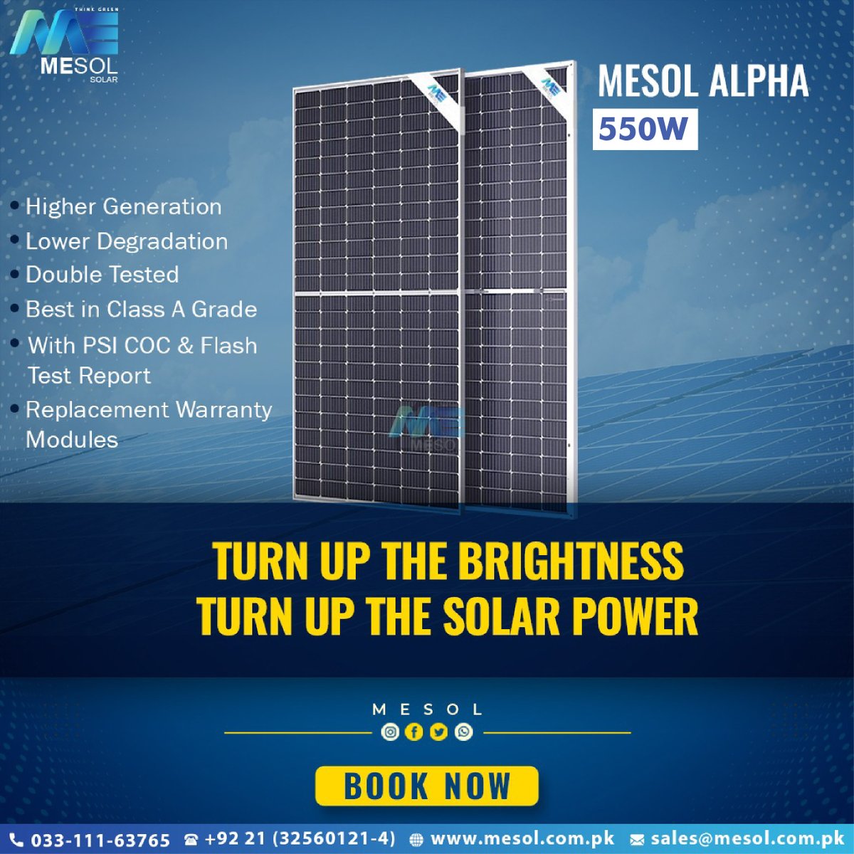 Turn Up The Brightness, Turn Up The Solar Power. Mesol Alpha 550w is ready ship from Karachi and Lahore.

#mesolalpha #solarpanel #available #solarpower #solarenergy #mesolsolar #Mesol #CleanEnergy #Environment #solarsystem #energyefficiency #pvpanels #greenenergy #energyefficien