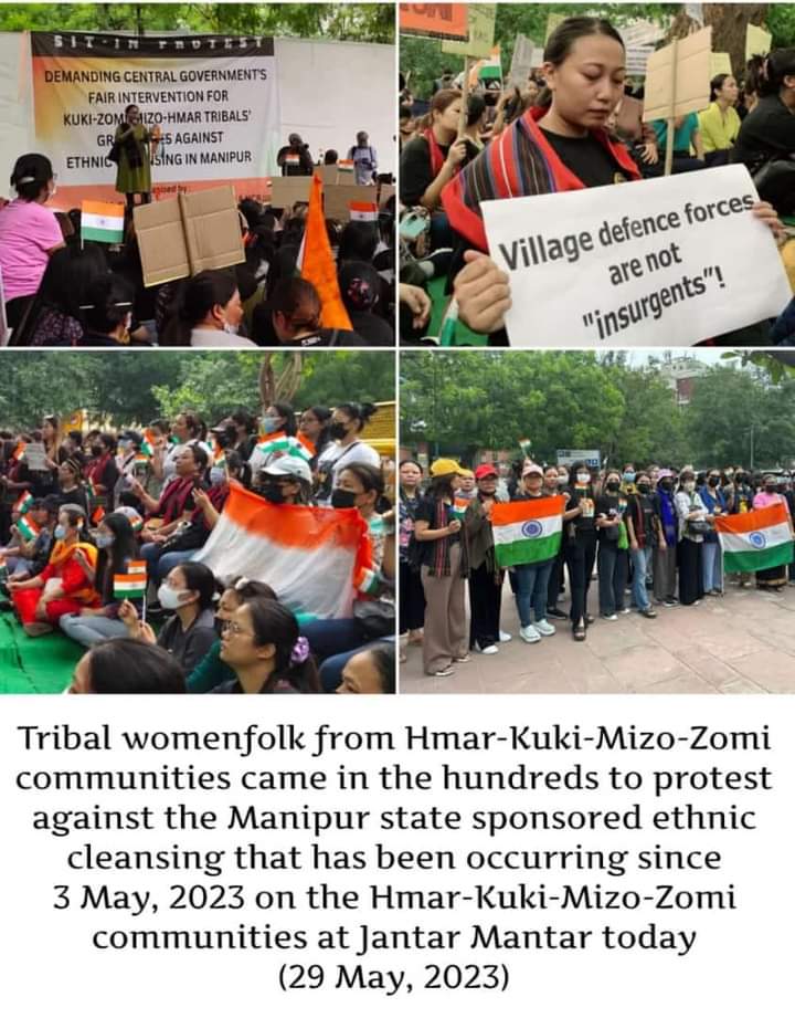 Jantar Mantar, New Delhi ¦ May 29, 2023

Tribal womenfolk from Hmar-Kuki-Zomi-Mizo communities came in hundreds to protest against the ethnic cleansing perpetrated against them in Manipur.

#manipur #manipurisburning #ManipurViolence #HumanRightsViolations #tribalrights