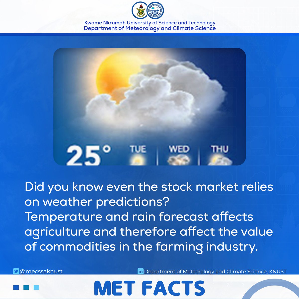 mecssaknust's tweet photo. [MET FACTS]
DAY 05

"Weather predictions and it's impact on stocks"..

#EarlyWarningEarlyAction | #MetFacts https://t.co/oMjKR74OSz