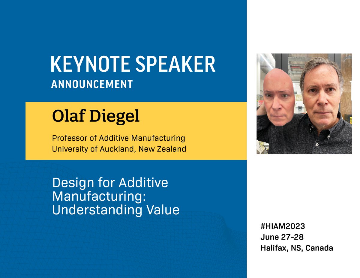 We are thrilled to announce that Professor Olaf Diegel from <a href="/AucklandUni/">University of Auckland | Waipapa Taumata Rau</a> will be joining us as the keynote speaker for #HIAM2023. Excited to hear his insights on #DfAM!

More information: nserc-hi-am.ca/2023/

#conference #exhition #AdditiveManufacturing #innovation #research