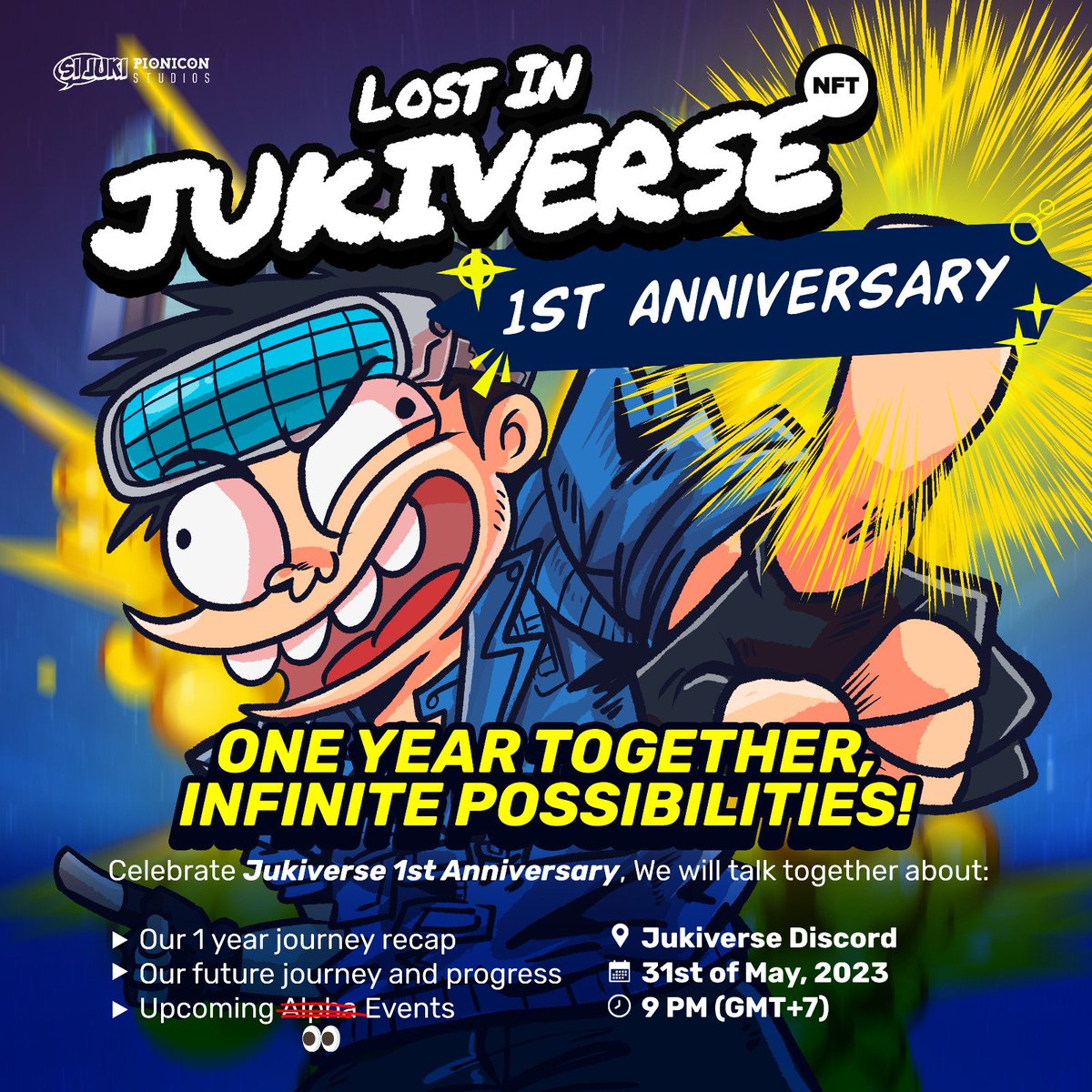 Hello Juks!

Let's celebrate the first anniversary of our project together! We will be holding a discussion session on the jukiverse discord, which will cover the following:
AND
HAPPY ANNIVERSARY JUKS!

join us on discord 
discord.gg/NzNDqTksuT
#JukiverseAnniversary
