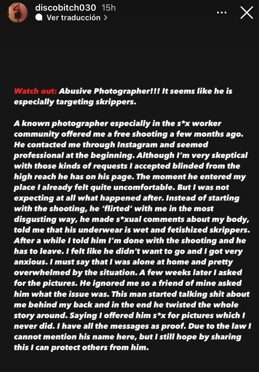 anothertiredsw's tweet photo. BERLIN SW COMMUNITY! Photographer is harrasing sex workers during and after the shootings. He have contacted lot of us to do collaborative shoots and many agreed because he has a big following and had worked with many international known brands. He is trash and dangerous. Pls RT! https://t.co/YceXveAQJp