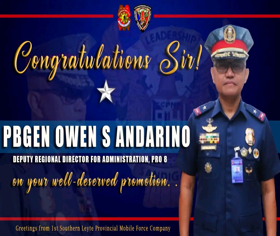 CONGRATULATIONS ON YOUR WELL-DESERVE PROMOTION  

PBGEN Owen S Andarino Sir!