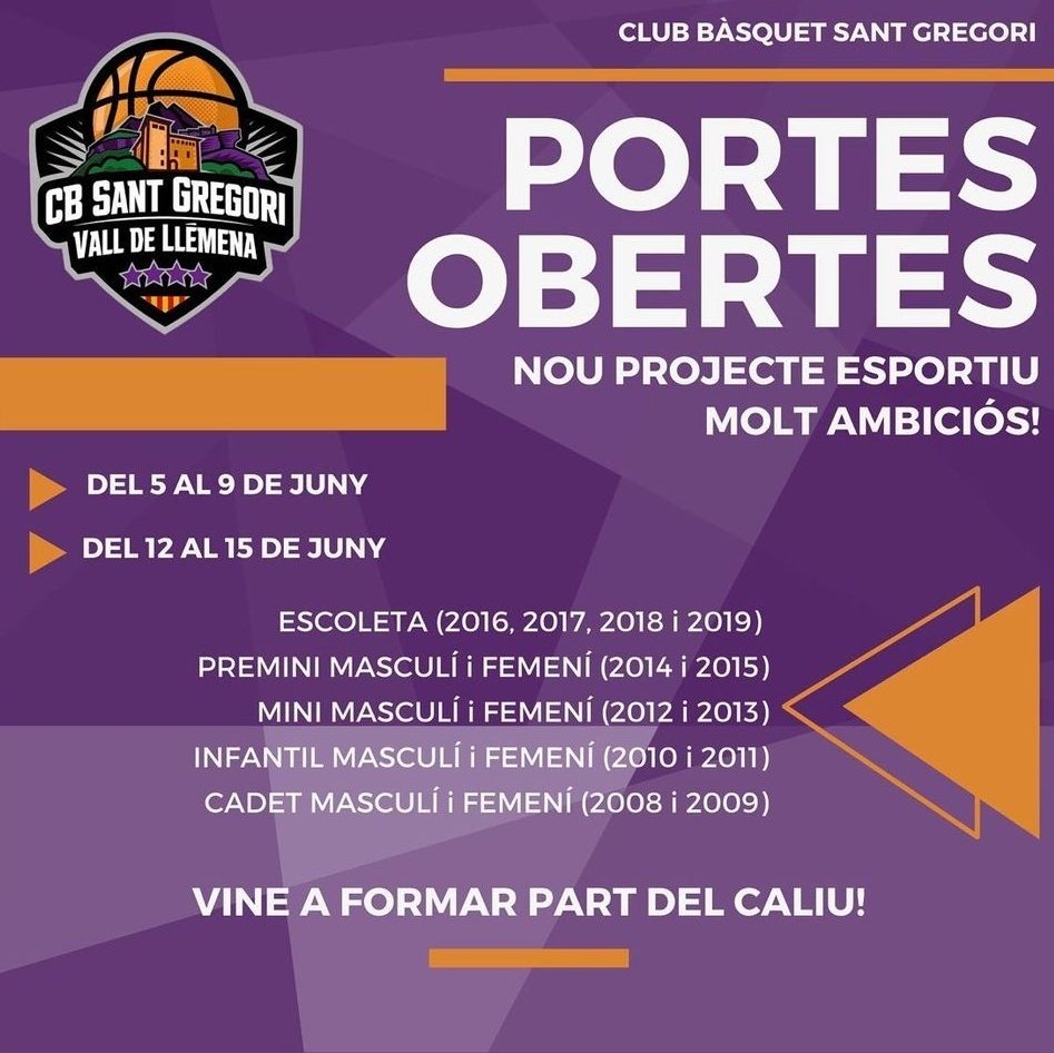 Portes obertes‼️‼️

📅 Vine a entrenar durant la setmana del 05 i el 12 de Juny 🏀🏀

Vine a conèixer el nou projecte esportiu 🟣⚫️

Els interessats/des podeu omplir el següent formulari:

docs.google.com/forms/d/e/1FAI…

Vine a formar part del caliu 🔥🔥

Us hi esperem 💜🖤

#caliu