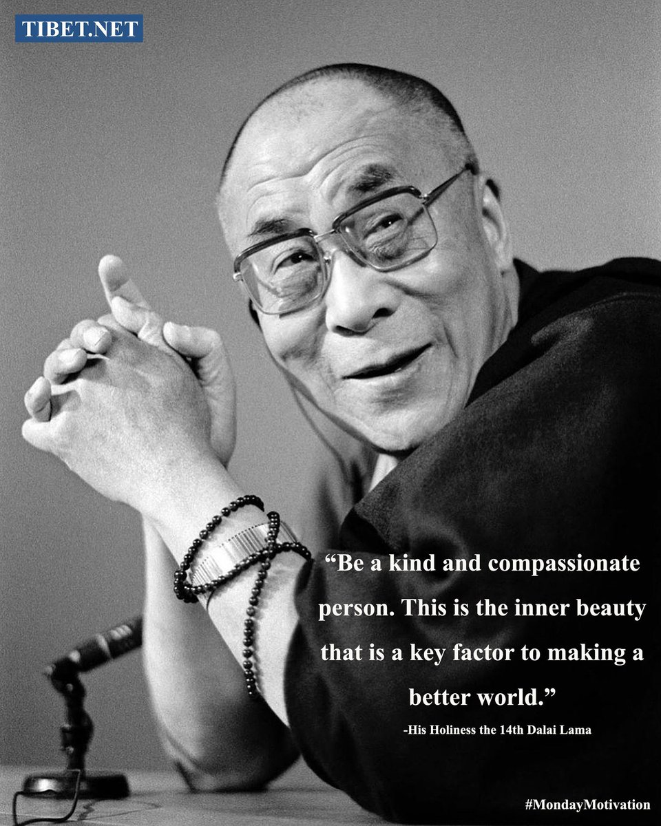 “Be a kind and compassionate person. This is the inner beauty that is a key factor to making a better world,' His Holiness the 14th Dalai Lama. #MondayMotivation #DalaiLama#kindness #compassionate#innerbeauty #kinderworld#betterworld🖤🤍🙏🙏
