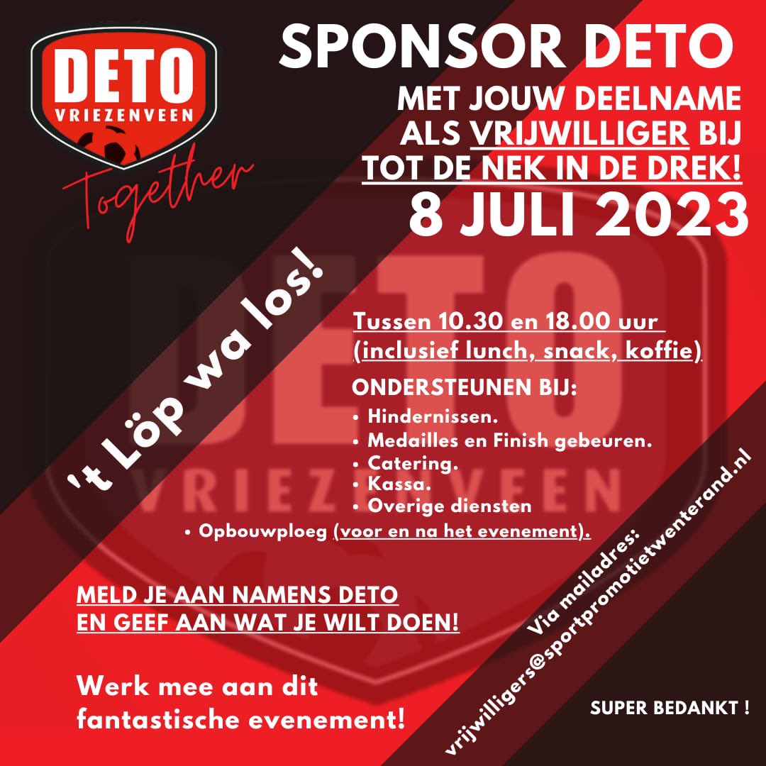 vvDETO's tweet photo. Gezocht: vrijwilligers voor Tot de Nek in de Drek https://t.co/KYLcGwNAZq https://t.co/O8vGVxxR2z
