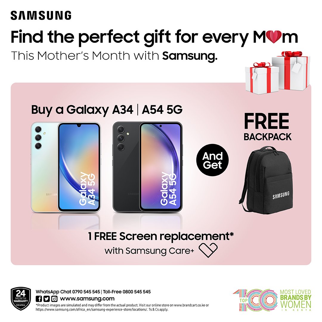 Enjoy the benefits of  #SamsungCarePlus this month as you get to purchase #GalaxyASeriesKE which gives you a free screen replacement when you register within 30 days of purchasing. 
The offer remains valid a year from the activation day, Don't miss out!
#AwesomeIsForEveryone