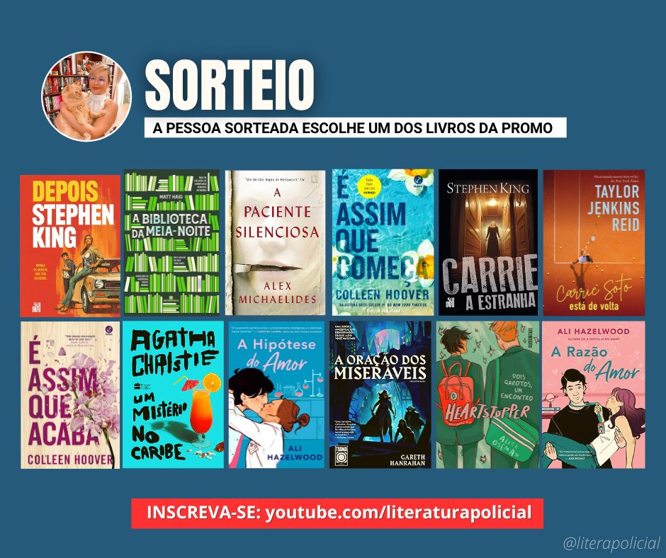 ⭐ SORTEIO ⭐ - A pessoa sorteada escolhe um dos livros da promo.

➡ REGRAS:
- Seguir <a href="/literapolicial/">Literatura Policial</a>
- Curtir e RT nesse tweet (só RT sem mencionar)
- RT NO TWEET FIXADO
- Morar no Brasil

✨ RESULTADO: domingo, 04/06.
📸 Me segue no Instagram 😊 instagram.com/literaturapoli…