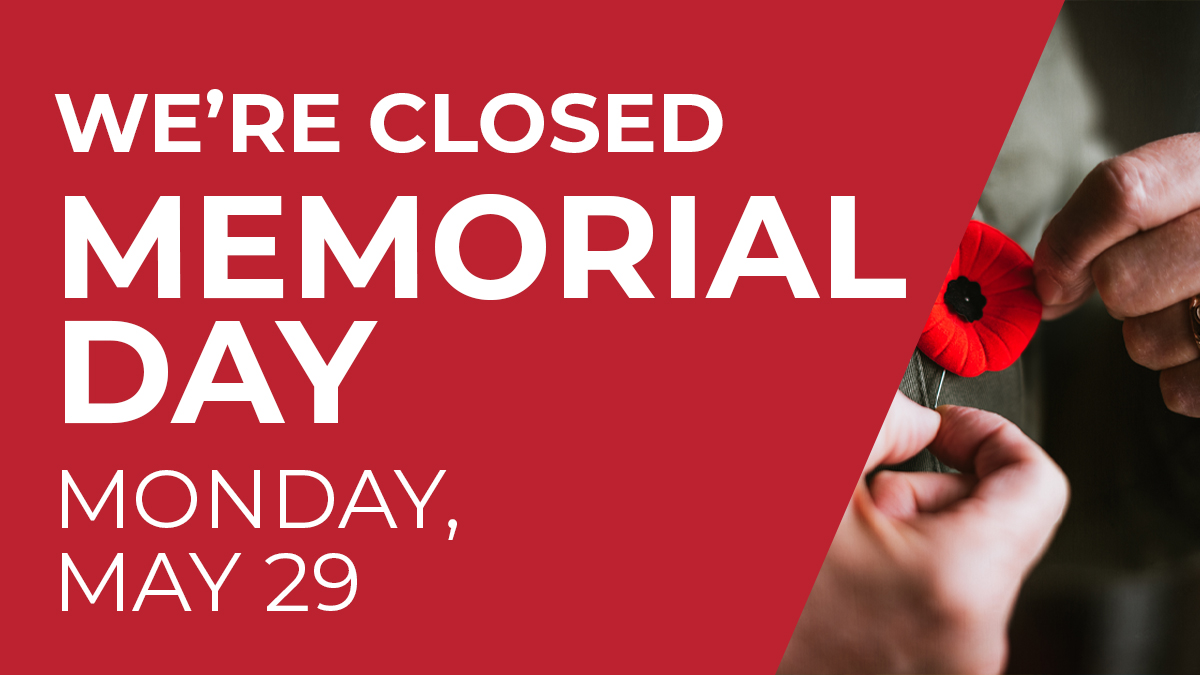 Happy Memorial Day from JCPL! All locations will be closed today, May 29 for the holiday. Locations will return to normal operating hours on Tuesday, May 30.