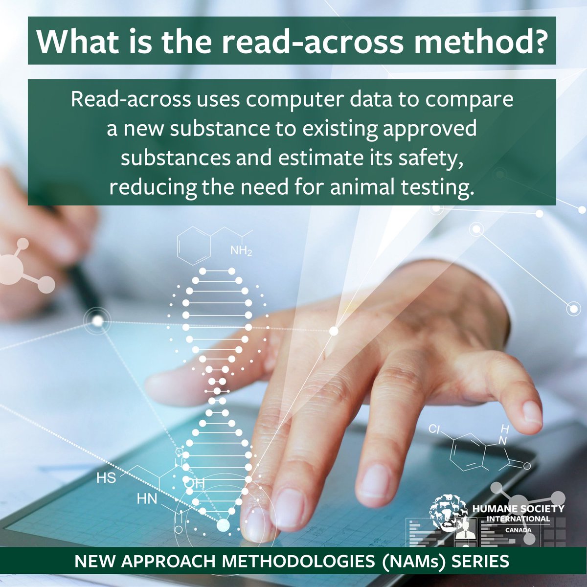 As part of our #NAMSeries, today we look at the non-animal method, 'read-across', which predicts a new substance's #safety by comparing it to similar substances. It often uses #computermodels to find like-substances and existing data, helping to reduce #animaltesting. 🧬💻