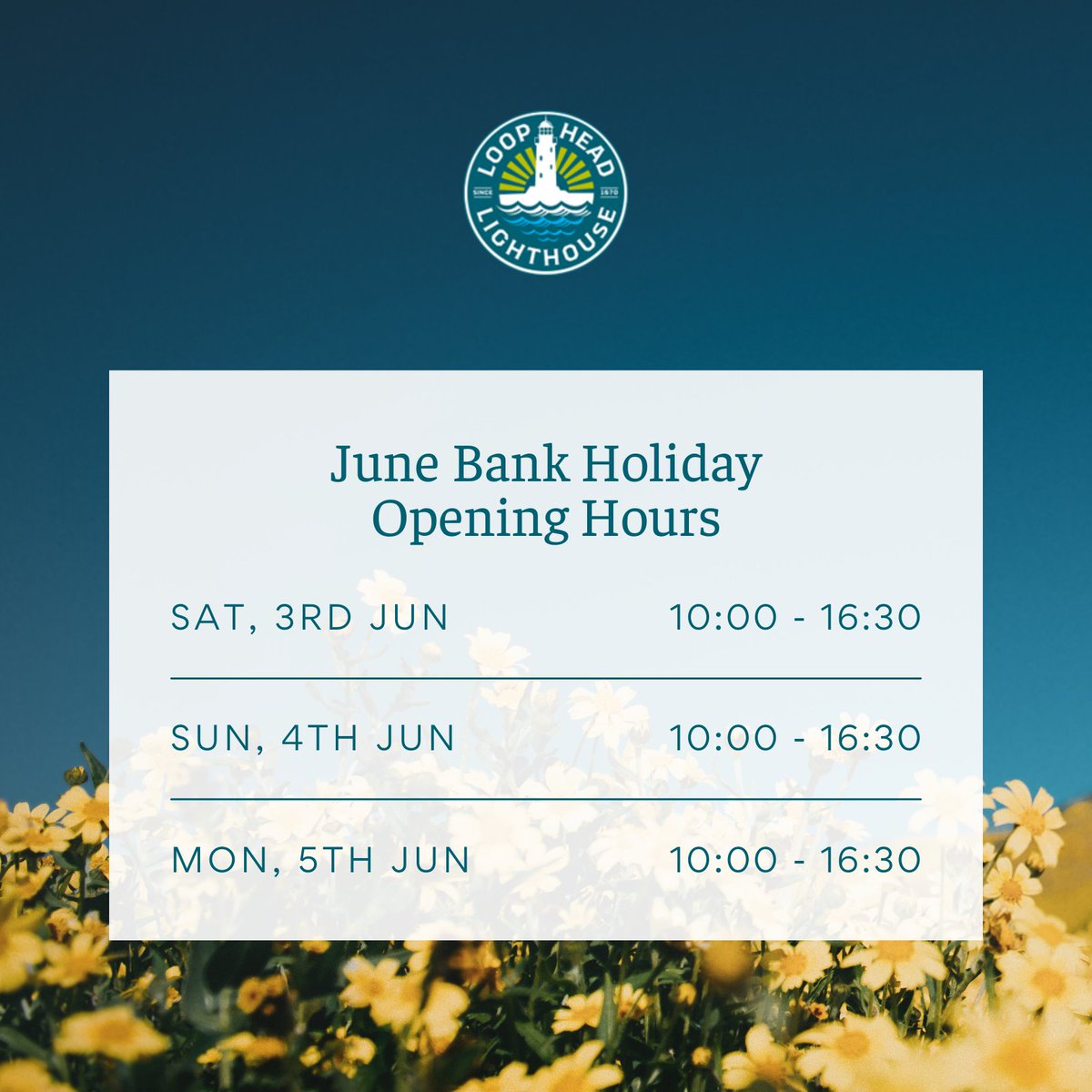 LoopHeadLH's tweet photo. We are open this June Bank Holiday Weekend! โ๏ธ
Take a tour on Saturday 3rd, Sunday 4th or Monday 5th to experience the Crowโs Nest in the Cottage and the Lighthouse Tower.
Book your spot now: https://t.co/d2zF80ViWR
#loopheadlighthouse #visitclare #clare #weekend #june https://t.co/sHa7BC9FHG