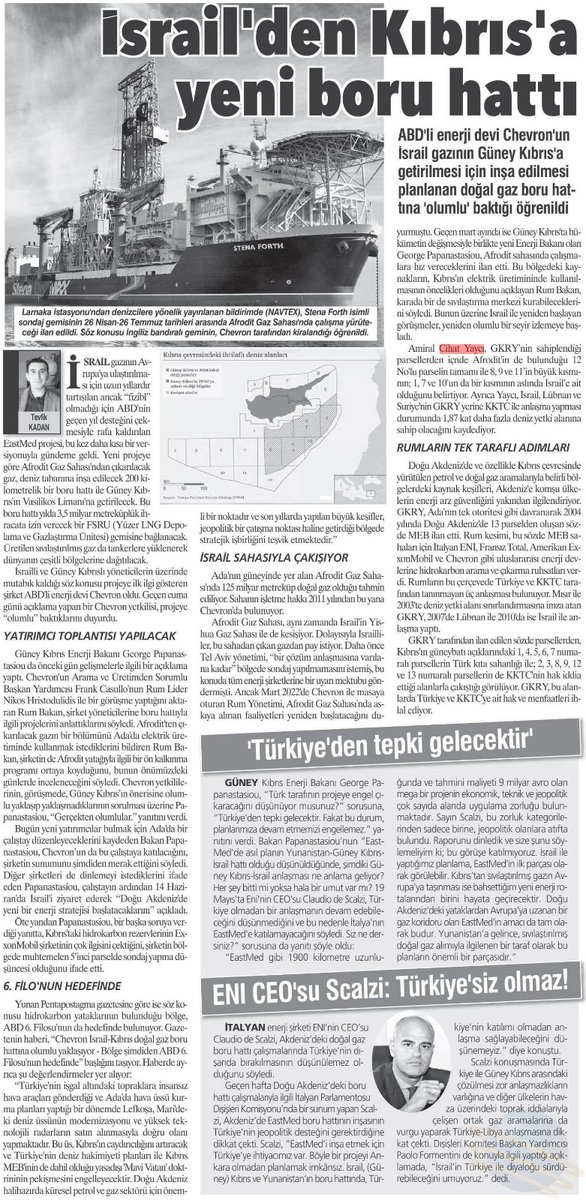 🔴Aydınlık Gazetesi Yazarı Tevfik Kadan, Cihat Yaycı 'nın Türkiye'nin yeni EastMed Projesi güzergahını menfaatleri doğrultusunda kullanması gerekliliğine yönelik önerilerine köşesinde yer verdi. 📌'Amiral Cihat Yaycı, GKRY'nin sahiplendiği parsellerden içnde Afrodit'in de…