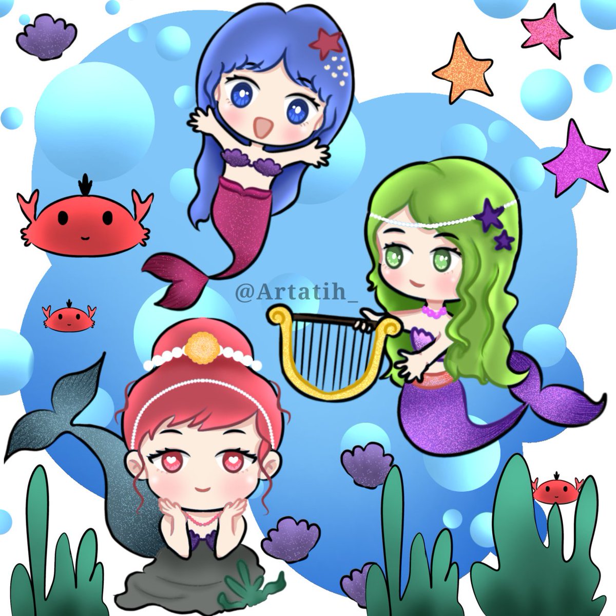 Salam kenal ini Jiel, Aila, sama Byra 🧜🏻‍♀️🫧

#originalcharacter #zonakaryaid #oc #digitalart #art