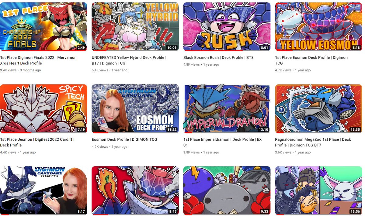 lumchopart's tweet photo. Anyone else notice that in @its_bulbae 's Top 10 performing videos, 5 of them are Eosmon Deck Profiles? xD

#digimon #digimontcg #eosmon https://t.co/QkzNoph8T0