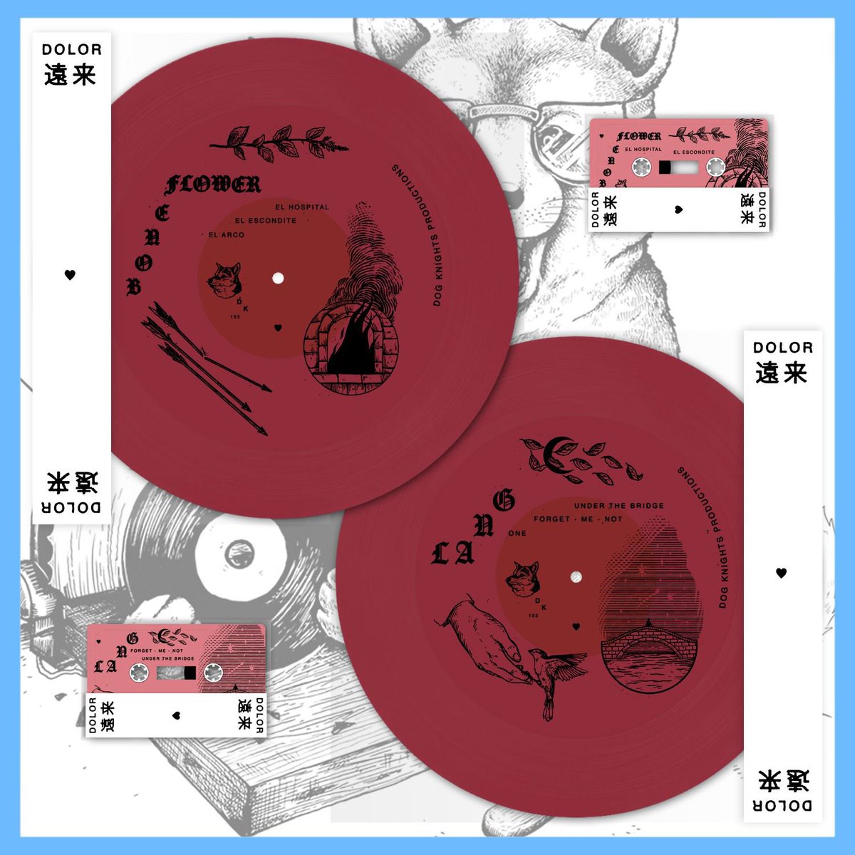 We’re pleased to present a new colour of the Boneflower &amp; Lang ‘Dolor’ split as a maroon 12” w/ black ink (screen-printed on both sides) /100 and ‘coral pink’ cassette w/ black ink /50. Launches Friday!