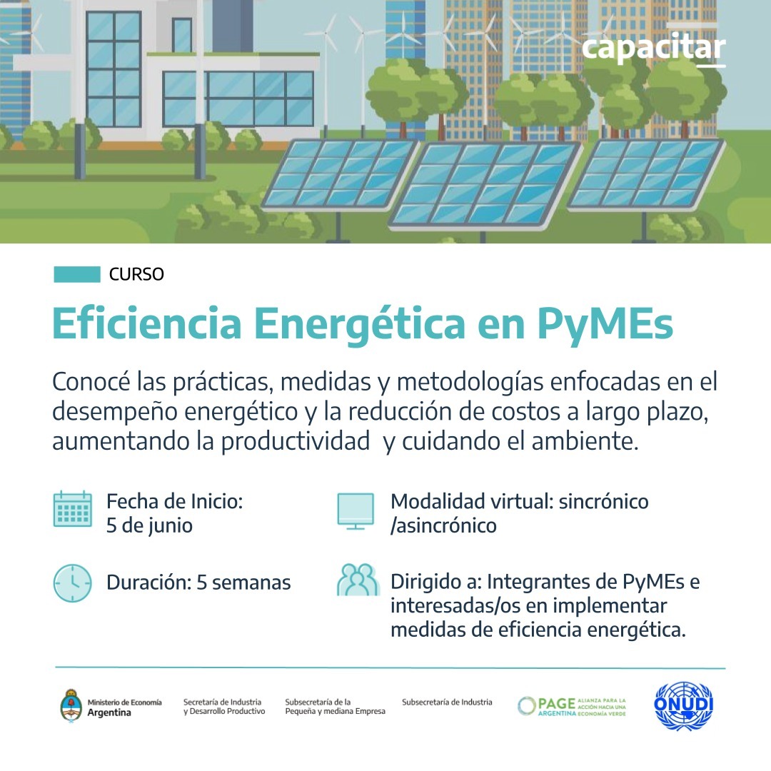 ⚡️Curso de Eficiencia Energética en PyMEs

Una inciativa de <a href="/ONUDI_conosur/">ONUDI Argentina, Chile, Paraguay & Uruguay</a> y Dir. de Industria Sostenible de <a href="/produccion_arg/">Secretaría de Industria y Desarrollo Productivo</a>  en el marco de #PAGEarg. 

✅Reducí costos, aumentá la productividad y cuidá el ambiente. 

👉Inscribite sin costo: bit.ly/45qBQ7V