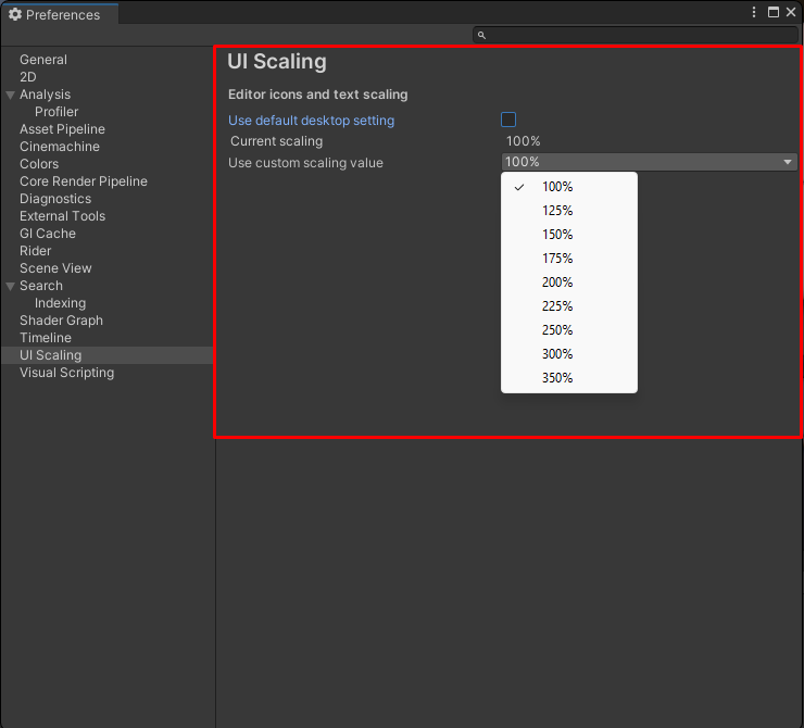 unity3d_tr's tweet photo. #Unity'de menüler ve fontlar size çok küçük geliyorsa, bunu büyütmenin bir yolu var! “Preferences -> UI Scaling” yolunu izleyerek editörünüzün boyutlandırma yüzdesini arttırabilirsiniz. https://t.co/s98ljpxb8L