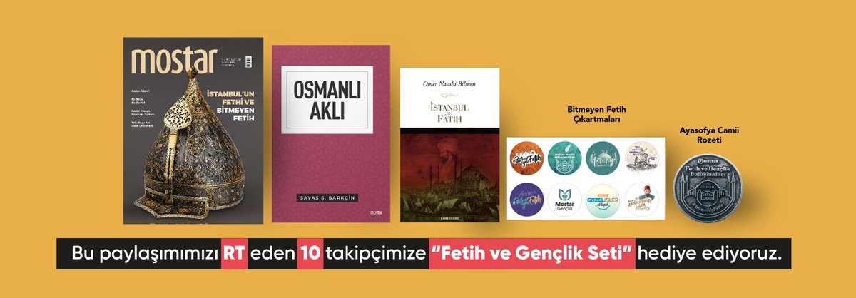 Bu paylaşımımızı RT eden 10 takipçimize “Fetih ve Gençlik Seti” hediye ediyoruz.

#29Mayıs1453 #İstanbulunFethi #BitmeyenFetih