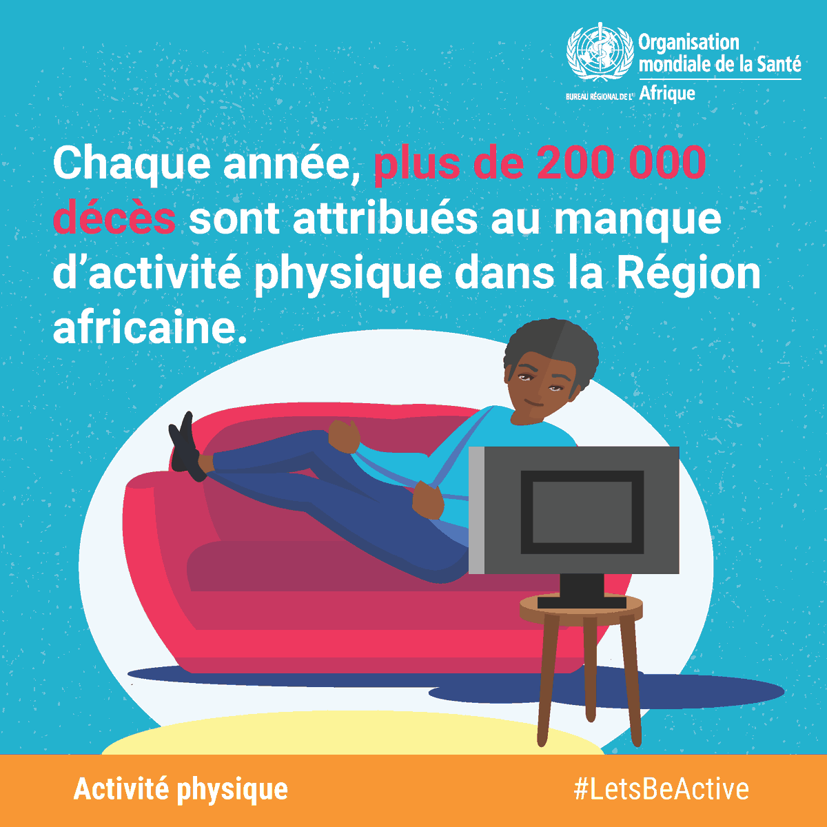 OMS_Afrique's tweet photo. Motivation du lundi : l'activité physique est bonne pour la santé ! 🧘🏿‍♀️🕺🏿🏊‍♀️
Elle aide à maintenir le corps en bonne santé et réduit le risque de Maladies non transmissibles #MNT. https://t.co/itlwBIxlvO