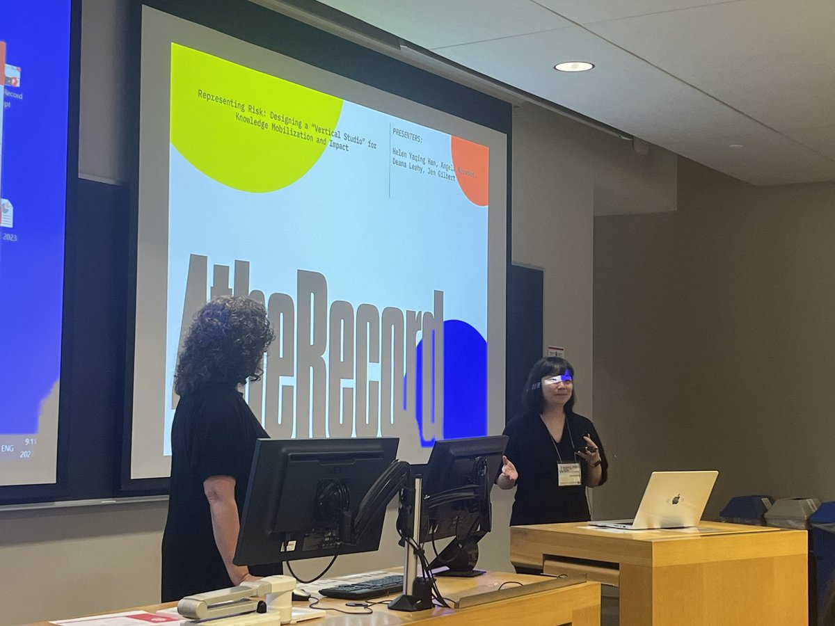 Helen Han and Angela Norwood presenting on @4TheRecordTeam collaboration with @YorkUniversity Design Department. Come see the results of this collab at launch in McEwen 301 from 1-2:30pm today.