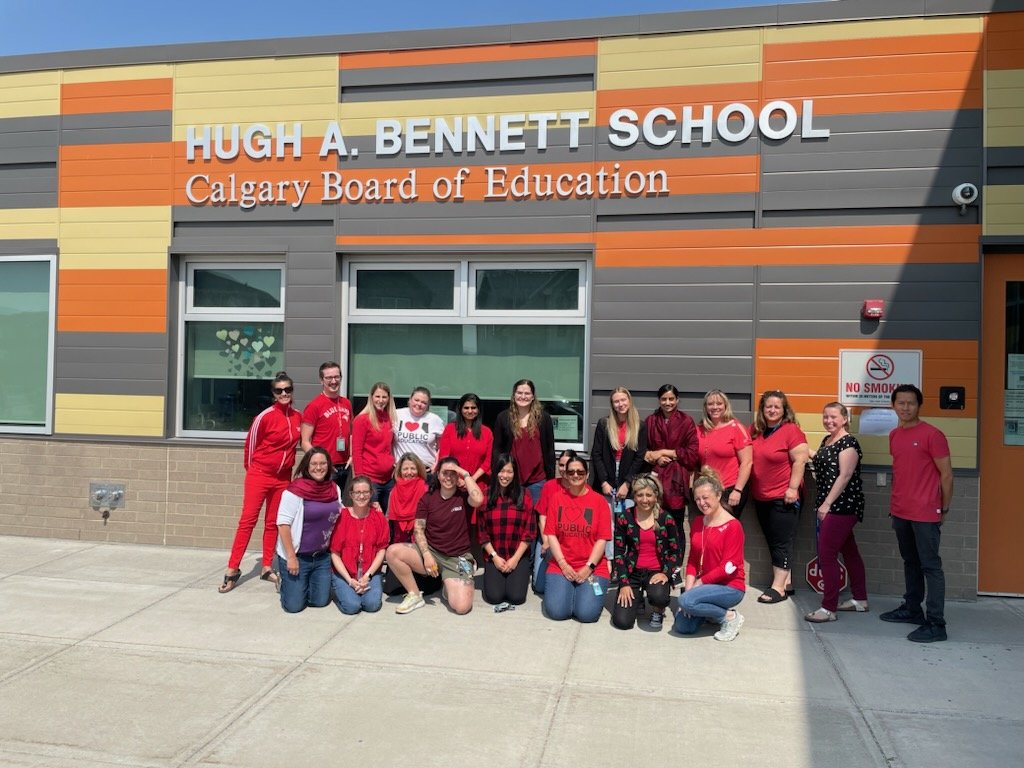 On Friday our staff wore red clothing for #RedforEd. <a href="/HABschoolCBE/">HughABennettCBE</a> <a href="/ATA38/">Calgary Teachers</a>