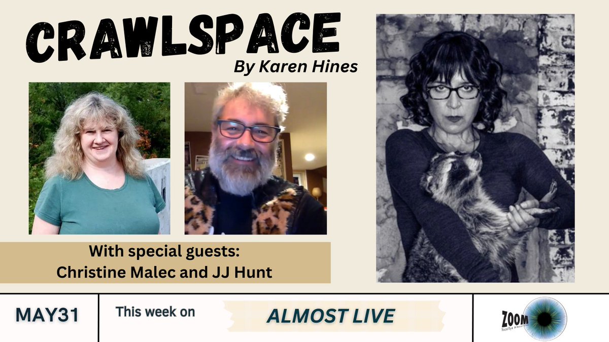 VocalEye Online Zoom Bulletin #122 🧿))) - This week on #AlmostLive join us for Crawlspace, an audio play by the acclaimed Karen Hines - with special guests <a href="/ChristineMalec/">Christine Malec</a> &amp; <a href="/HeyHeyDoubleJ/">JJ Hunt</a>!

More info about the event + Community Highlights ➡️ 
bit.ly/VEOnlineBullet…