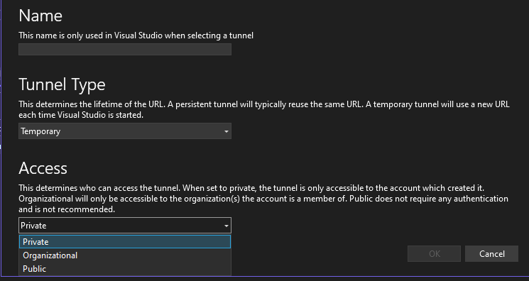 pd96dev's tweet photo. Cool new feature in latest version of Visual Studio.

"Dev tunnels" enables ad-hoc connections between machines that can't directly connect to each other.

What's nice is that you can control access to the url.

https://t.co/IqAbY2MIrx

#Dotnet  #csharp https://t.co/iSBFFaU7kq