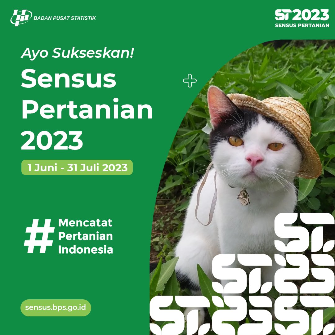 Mencatat untuk kesejahteraan Petani, mari sukseskan sensus pertanian. Semoga kedepannya pertanian Indonesia lebih maju. 
Sukses menjadi pemasok sayuran di seluruh dunia.

Shalam dhari Phawtani yhank shudha shukses jhualan dhi sheluru phlanet. 
#ST2023 #MencatatPertanianIndonesia