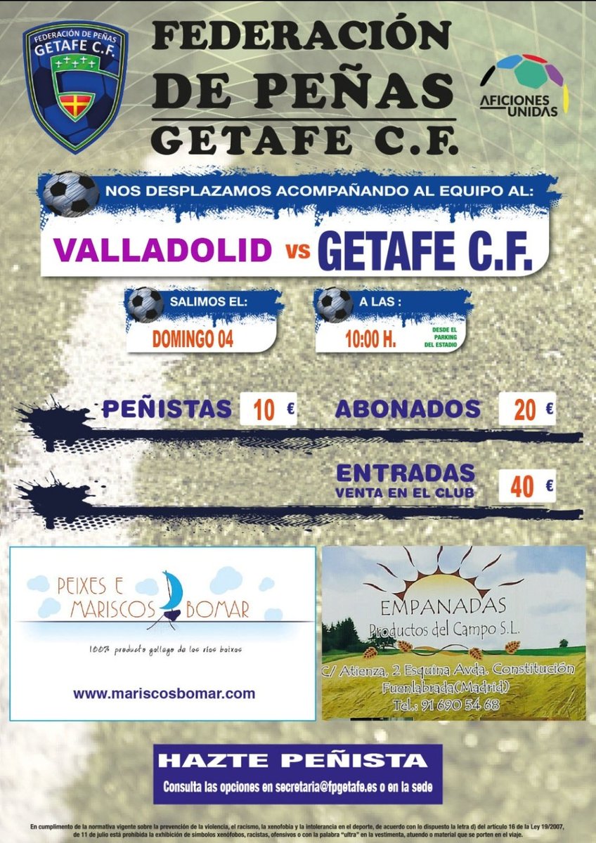 🚍 Último viaje de la temporada.

➡️ ¡Nos vamos a Valladolid!
🎫 Venta de tickets miércoles y jueves de 19:00 a 21:00 en la Federación.

ℹ️ Más información 👇🏻

💙 #VamosGeta #TodosABordo