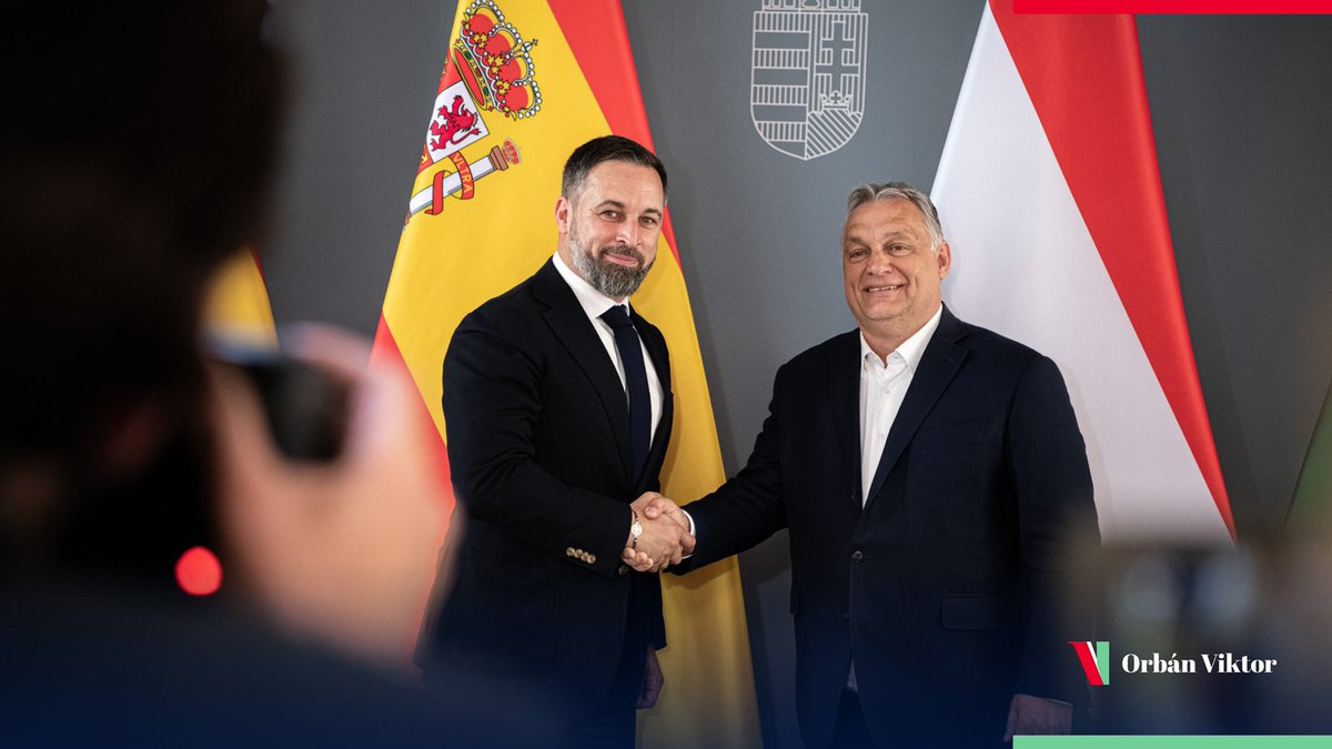 PM_ViktorOrban's tweet photo. The right-wing reconquista continues in Spain. Congratulations to @santi_ABASCAL and @vox_es on their excellent result at yesterday's municipal elections #Elecciones28M. The next step: parliamentary elections in July. ¡Vamos, Santiago! ¡Vamos, Vox! https://t.co/CcIFeitvKE