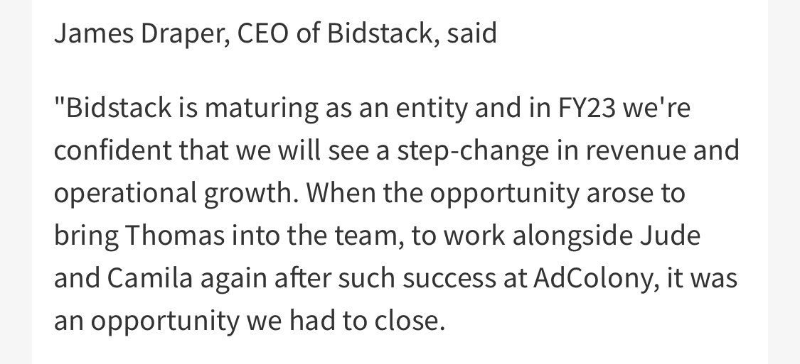 DogTrader01's tweet image. Some bullish statements made by James Draper in the last few months about significant revenue step change at #Bidstack 

It’s about finding a share before growth mode kicks in! 🚀 #BIDS 

#Advertising #StockMarket #AIM
#StocksToBuy #Stocks #Gaming