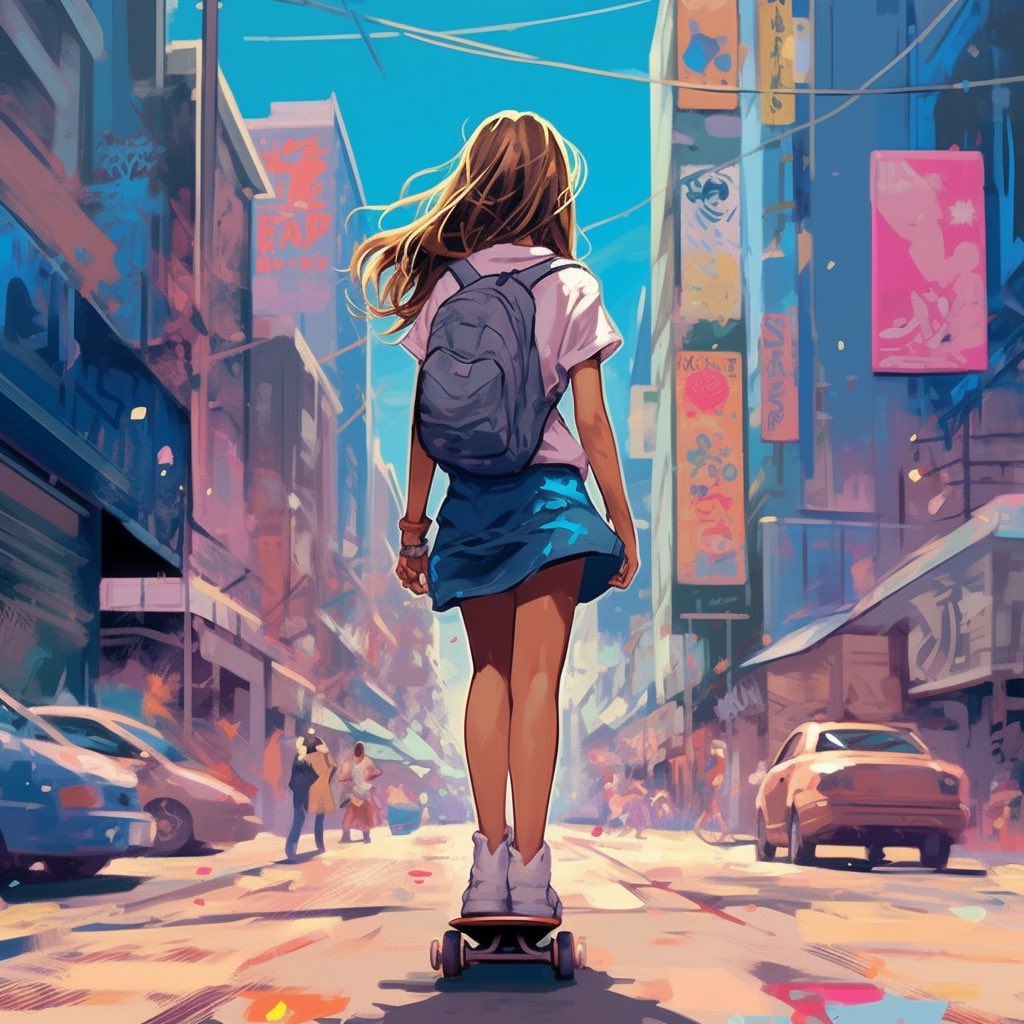 nanovsky_'s tweet photo. Good Morning artsy tribe! ✨
What’s your weapon of choice: 

Skateboard - ❤️ or Rollerblades - 🥰 or Longboard - 😍 or IceSkates - 🥶? 

Day #11 of AI art style exploration
#midjourney #aiart #aigirl https://t.co/jGEVidtu0p