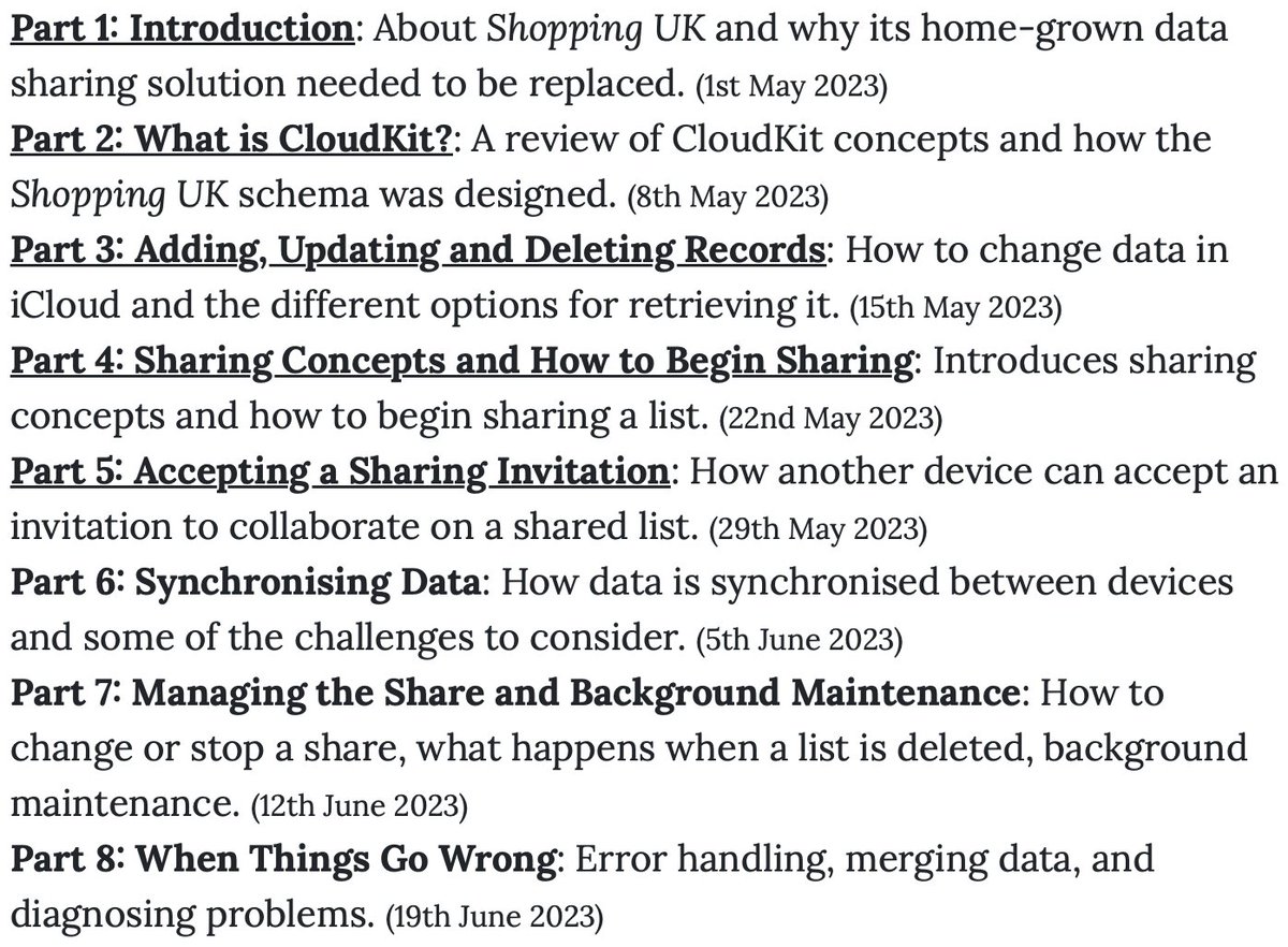 Part 5 of "Embracing CloudKit" is out. This post explains what happens when a sharing invitation is accepted by another device. #cloudkit #buildinpublic

dev.shoppingukapp.com/2023/05/29/emb…