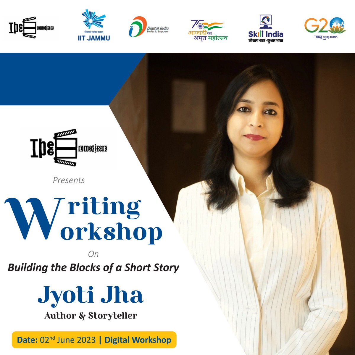 Imjyoti5's tweet photo. Looking forward to a #Writing #workshop on ‘Building the Blocks of a Short Story’
Extremely delighted and honoured for the wonderful opportunity!
@IITJammu #TheDramatizers #IITJammu
#ShortStoryWriting #ShortStory #TOIWriteIndia #WriteIndia https://t.co/d3hSncGBAj