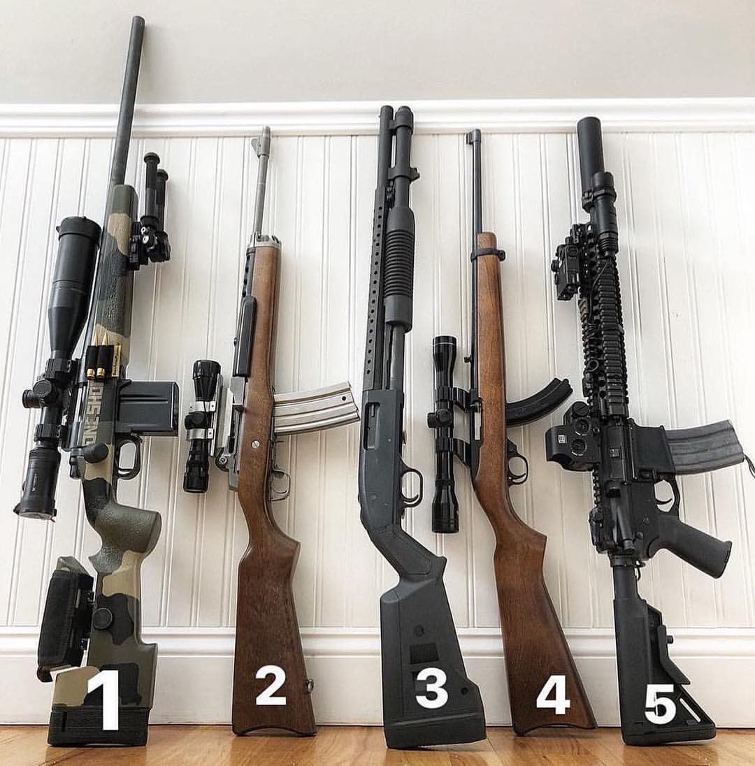 A group of ten well armed individuals are five minutes and fifty yards away from entering your home. Choose only one weapon.