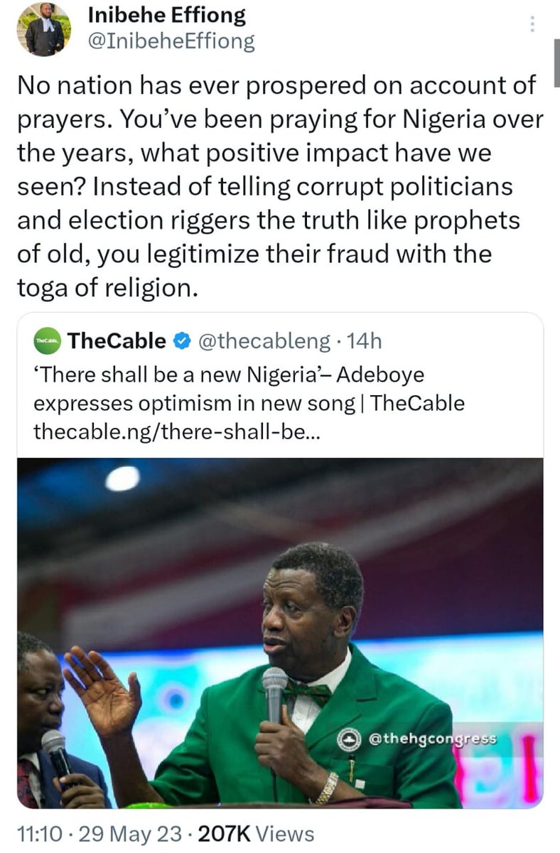 yabaleftonline's tweet photo. "You’ve been praying for Nigeria over the years, what positive impact have we seen?" - Lawyer Inibehe Effiong tackles Pastor Adeboye https://t.co/rrKC6vAcwj