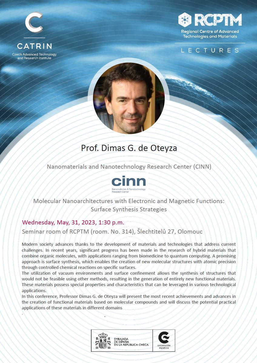 Very happy to announce that this Wednesday we will have Dimas with us giving a lecture in Olomouc. All thanks to the collaboration of CATRIN and the Spanish Embassy in Czech Republic. <a href="/CatrinUP/">Czech Advanced Technology and Research Institute</a>, <a href="/EmbEspPraga/">Embajada de España en República Checa</a>