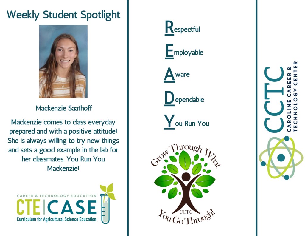 CCTC_CCPS's tweet photo. Congratulations to the following students for earning the last 2 weeks' of the PBIS Student Spotlight. As always, students are nominated for being READY meaning: Respectful
Employable
Aware
Dependable
You Run You
Keep up the amazing work, we see you!
#CCTCReady
(Post 2 of 3) https://t.co/FoyZpRSPBi