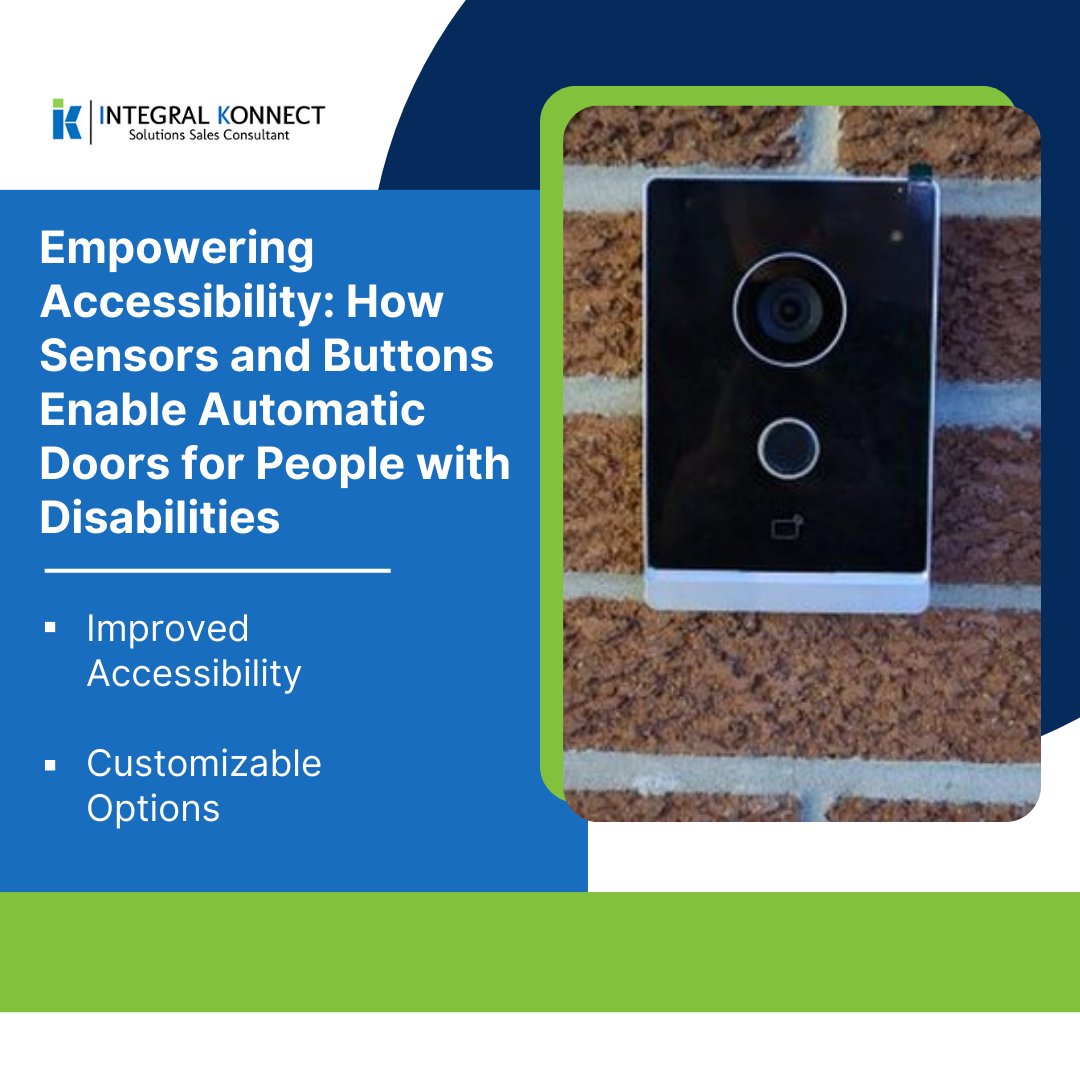 IntegralKonnect's tweet photo. Empowering Accessibility: How Sensors and Buttons Enable Automatic Doors for People with Disabilities
Improved Accessibility
Customizable Options

#accessibility #automaticdoors #sensors #buttons #wheelchairaccessibility https://t.co/gqdpIBS2Yh