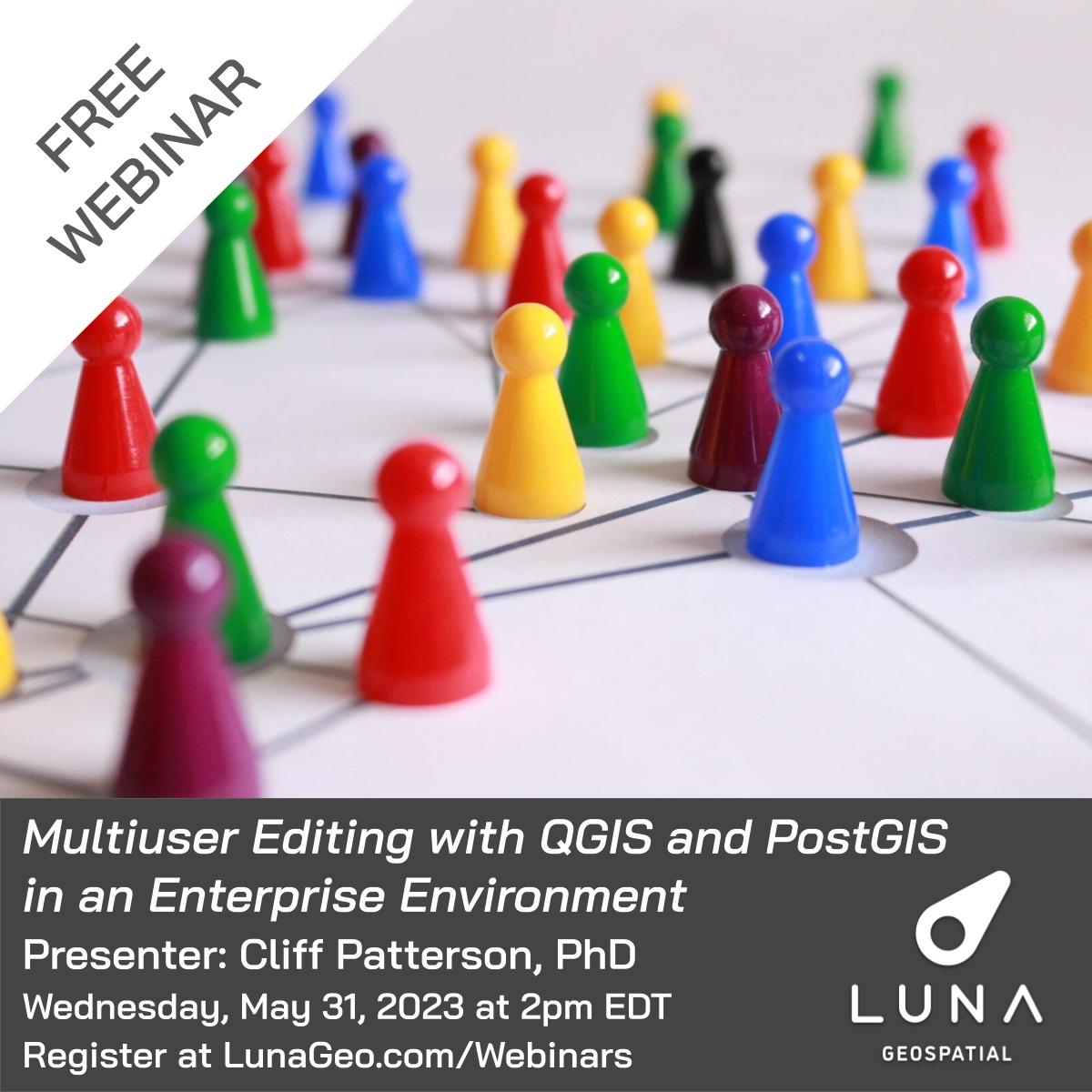 Luna Geospatial, Inc. (@lunageospatial) on Twitter photo It's Webinar Week! Multiuser Editing with QGIS and PostGIS in an Enterprise Environment presented by Cliff Patterson <a href="/cliffpat/">Cliff Patterson, Ph.D.</a> is this Wednesday, May 31 at 2pm EDT.
Registration is still open, sign up now at lunageo.com/webinar/multiu… It's Webinar Week! Multiuser Editing with QGIS and PostGIS in an Enterprise Environment presented by Cliff Patterson <a href="/cliffpat/">Cliff Patterson, Ph.D.</a> is this Wednesday, May 31 at 2pm EDT.
Registration is still open, sign up now at lunageo.com/webinar/multiu…