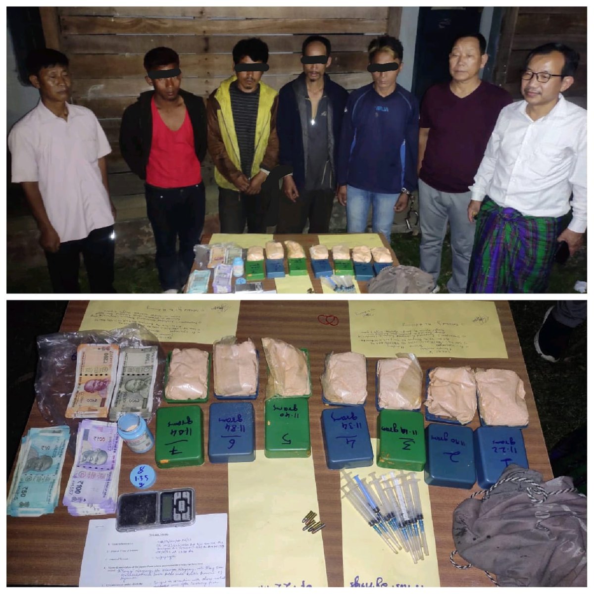 ChanglangSp's tweet photo. In a major drug haul in Vijaynagar, the Police and Magistrate with help of Mahila group apprehended 4 drug peddlers from general area of Hozulo and recovered suspected Morphine, live ammunition, syringe and Indian currency from their possession. 

@ArunachalPolice https://t.co/Gz6djNoH0O