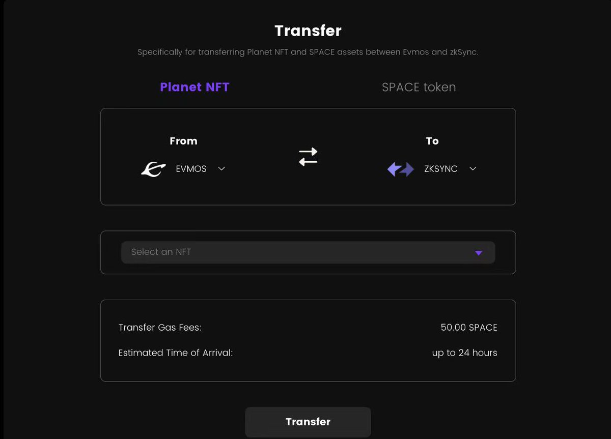 Spacers, Planet NFT bridge is Recovered now!
app.spacefi.io/#/bridge

A transitional solution is used to enable NFT bridge first. To avoid excessive transactions in a short time, there'll be some limits to keep it steady, which will result in a longer bridging time. #zkSync

1/2