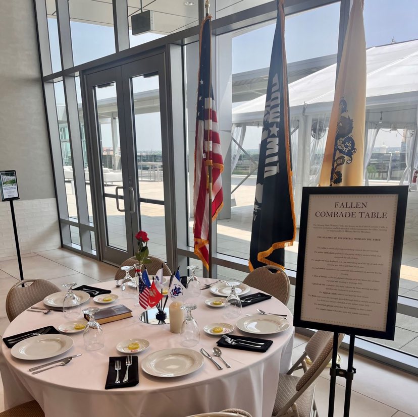 connerstrong's tweet image. In honor of Memorial Day, we displayed a Fallen Comrade table in the Triad1828 Cafe. The Fallen Comrade table is a symbol for the fallen, missing, or imprisoned U.S. Military Service Members that sacrificed their lives for our freedom. @NFIindustries @TheMichaelsOrg