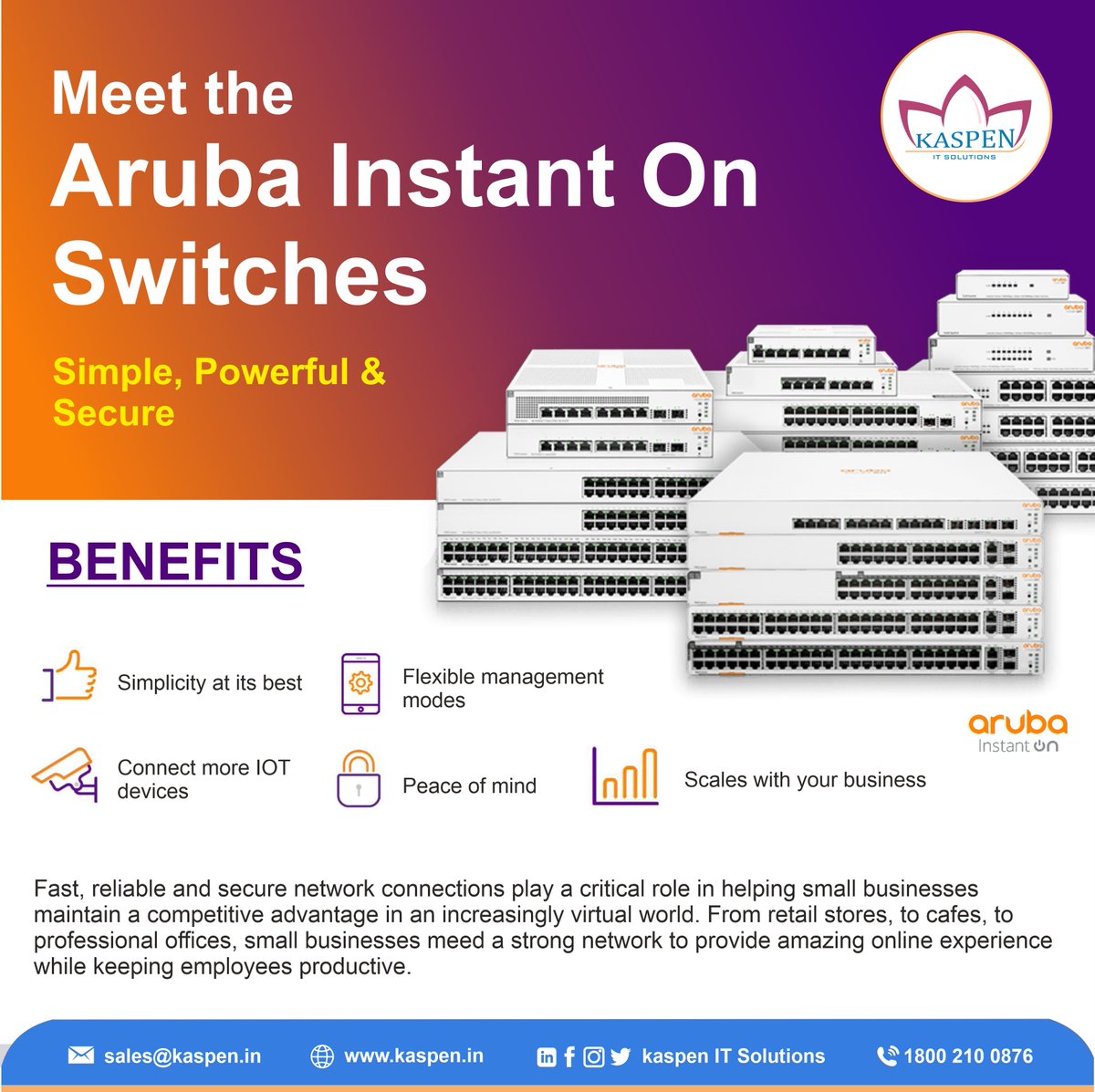 ItKaspen's tweet photo. Kaspen IT Solutions offers Aruba Instant On Switches with cutting-edge technology. Perfect for businesses of all sizes seeking power and security. Contact for more details.
https://t.co/kPWGrXqQ28
#kaspen #ArubaInstantOn #business #technology #WirelessSwitching #Network #it https://t.co/kdneZi0R4r