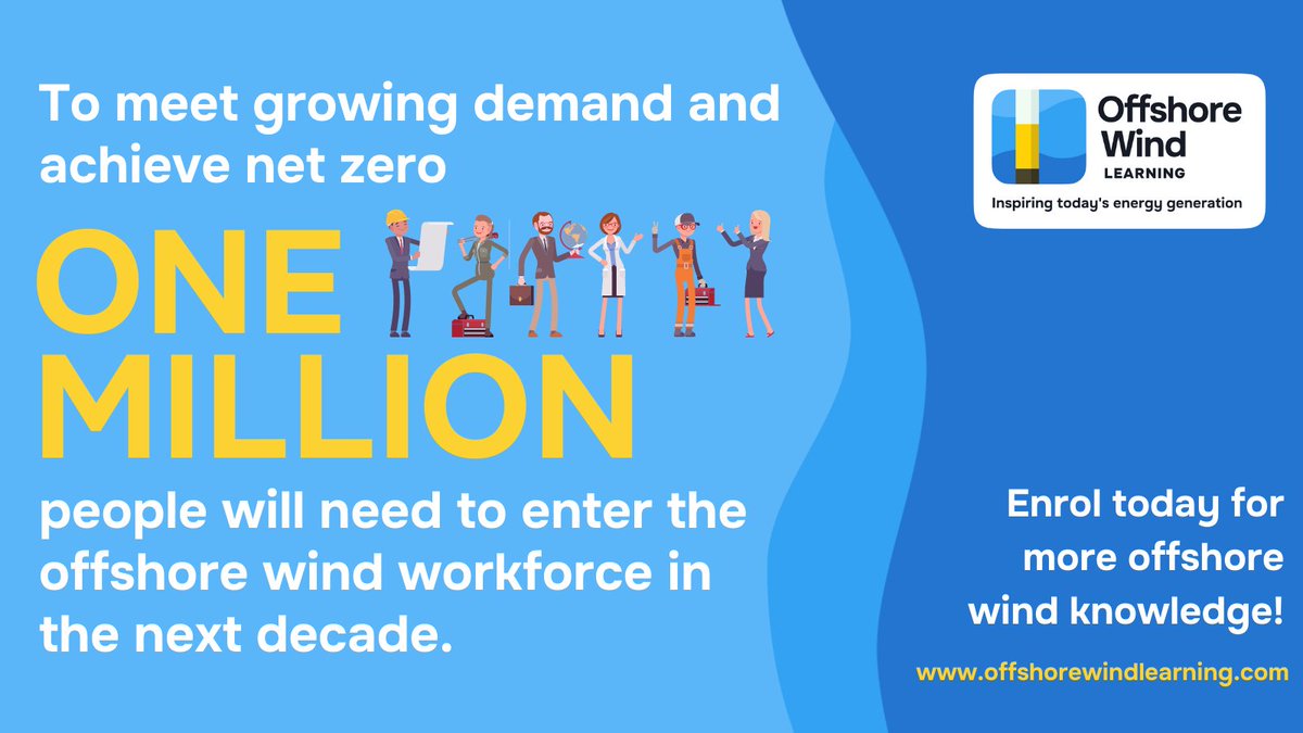 OffWindLearning's tweet image. 1⃣ million people need to enter the #offshorewind sector in the next decade to meet demand &amp;amp; help the world achieve #netzero. Are you one in a million?

Enrol in #OffshoreWindLearning today to take the first step towards a career in this exciting sector👉 offshorewindlearning.com