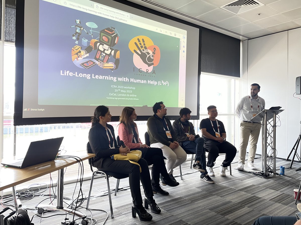 ChrisPek_'s tweet photo. "Robots that generally understand the world need to first understand humans" / "It is all about learning the right representations". Thanks to our great and diverse panel for their discussion on Life-Long Learning with Human Help (#L3H2). What's your opinion? Let us know! https://t.co/cA3axbaZpN